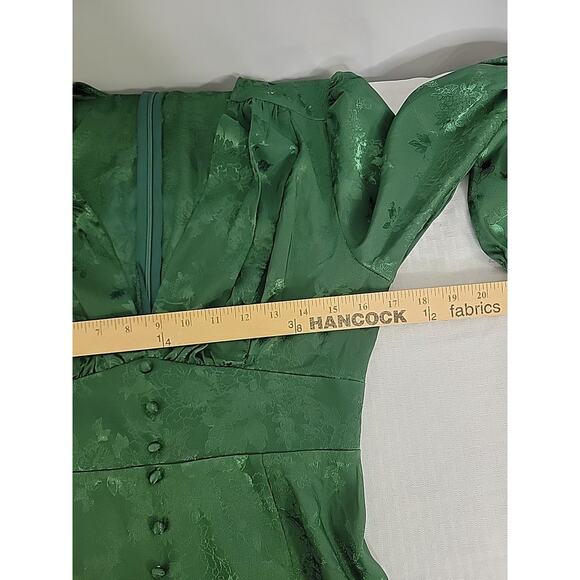 Simplee Green Dress Jaquard Balloon Sleeve Size Medium - Picture 8 of 10